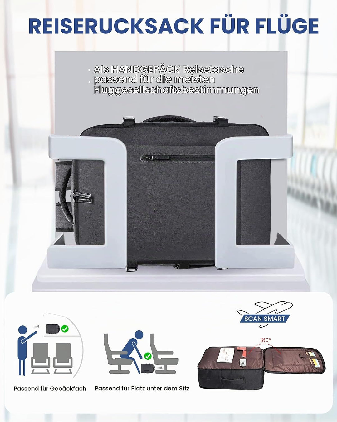 LOVEVOOK 45L Reiserucksack Handgepäck Flugzeug Gross, 18 Zoll Laptop Rucksack Travel Backpack Carry