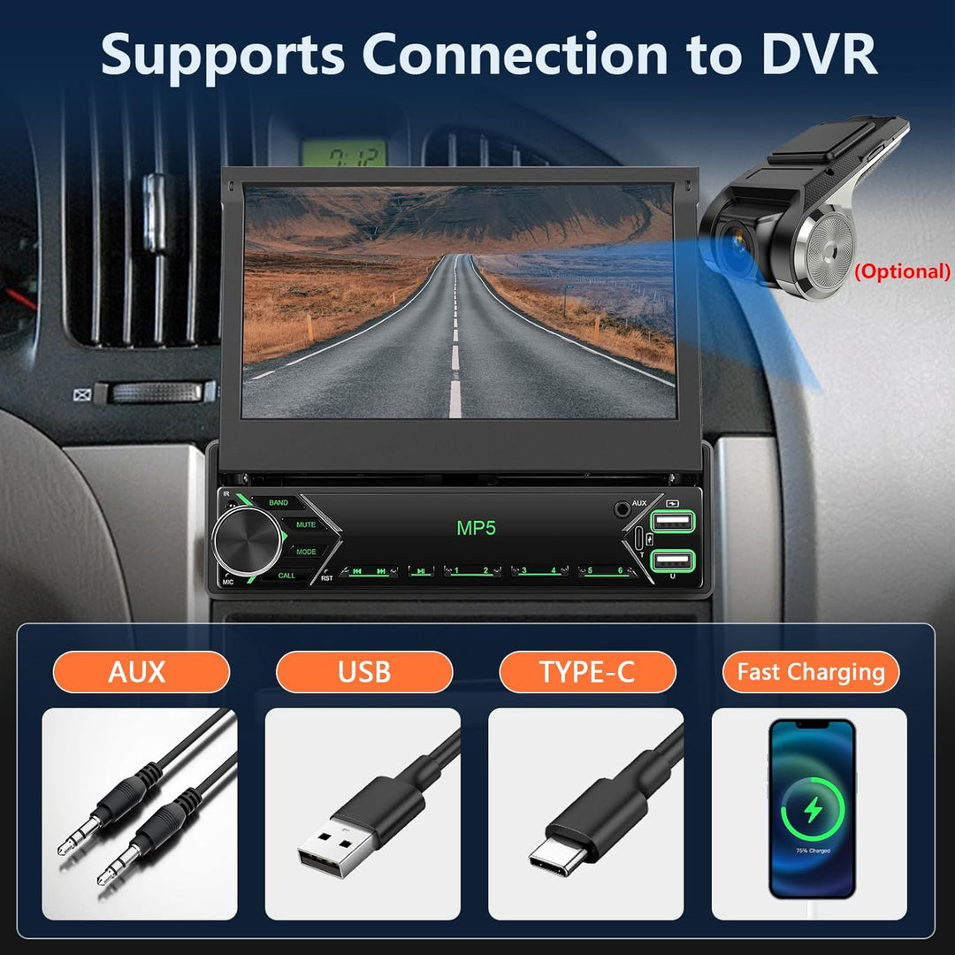 DAB+/DAB Autoradio 1 Din mit Wireless Carplay Android Auto 7 Zoll Automatisch Einziehbarer Bildschir