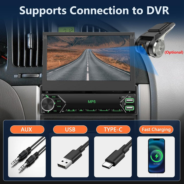 DAB+/DAB Autoradio 1 Din mit Wireless Carplay Android Auto 7 Zoll Automatisch Einziehbarer Bildschir