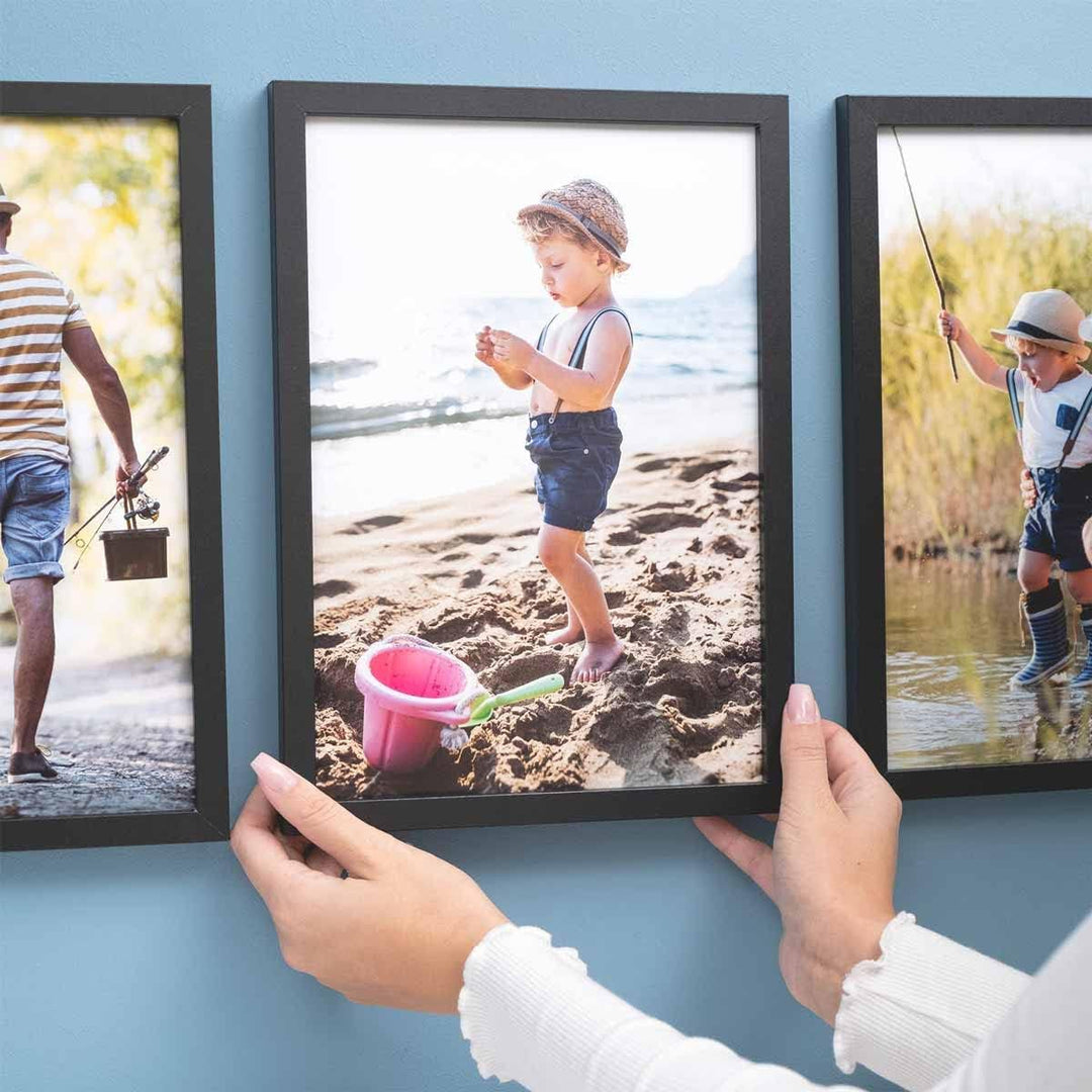 PHOTOLINI A4 Rahmen 21x30 MDF Holz Schwarz, 3er Set Bilderrahmen für Poster und Poster, bruchsichere