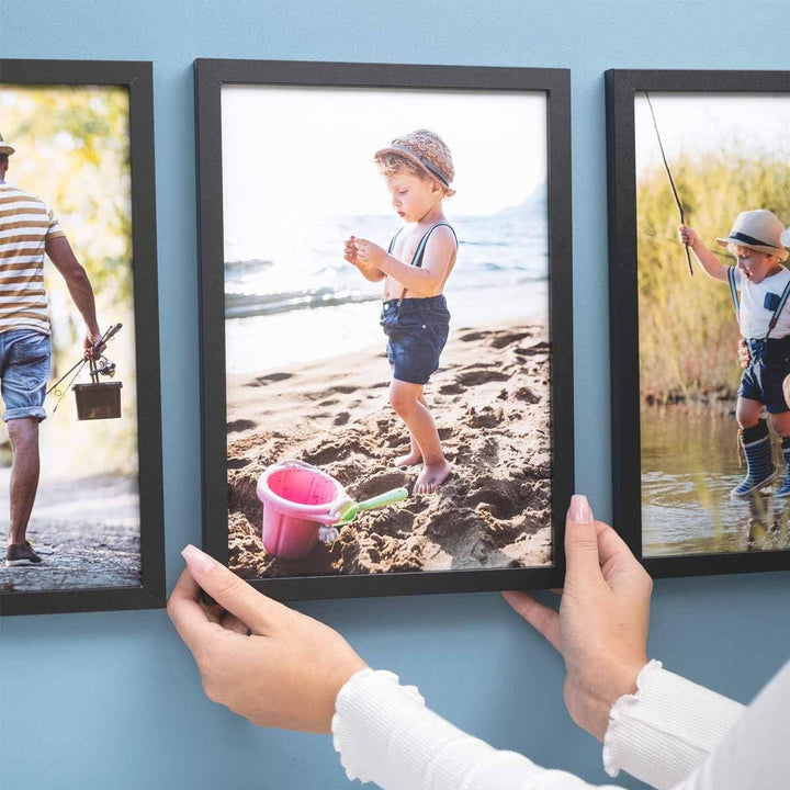 PHOTOLINI A4 Rahmen 21x30 MDF Holz Schwarz, 3er Set Bilderrahmen für Poster und Poster, bruchsichere