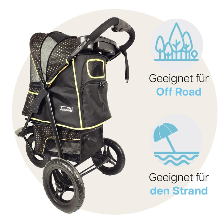 Innopet Adventure Hunde- &amp; Katzenbuggy Schwarz/Gelb - Geländegängiger Hundewagen für Hunde bis zu 30