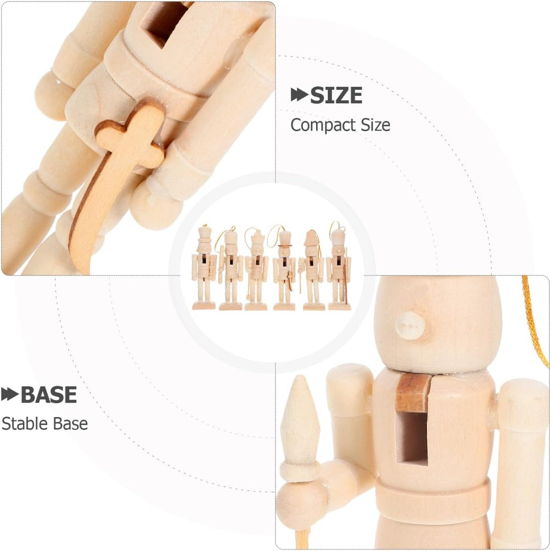 TOYANDONA 6 Stück DIY Nussknacker Soldat Figuren aus Holz Unbemalt zum Bemalen Stabile Weihnachtsdek