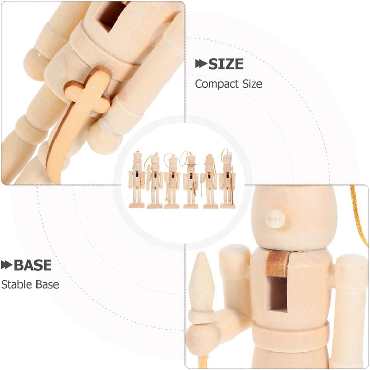 TOYANDONA 6 Stück DIY Nussknacker Soldat Figuren aus Holz Unbemalt zum Bemalen Stabile Weihnachtsdek