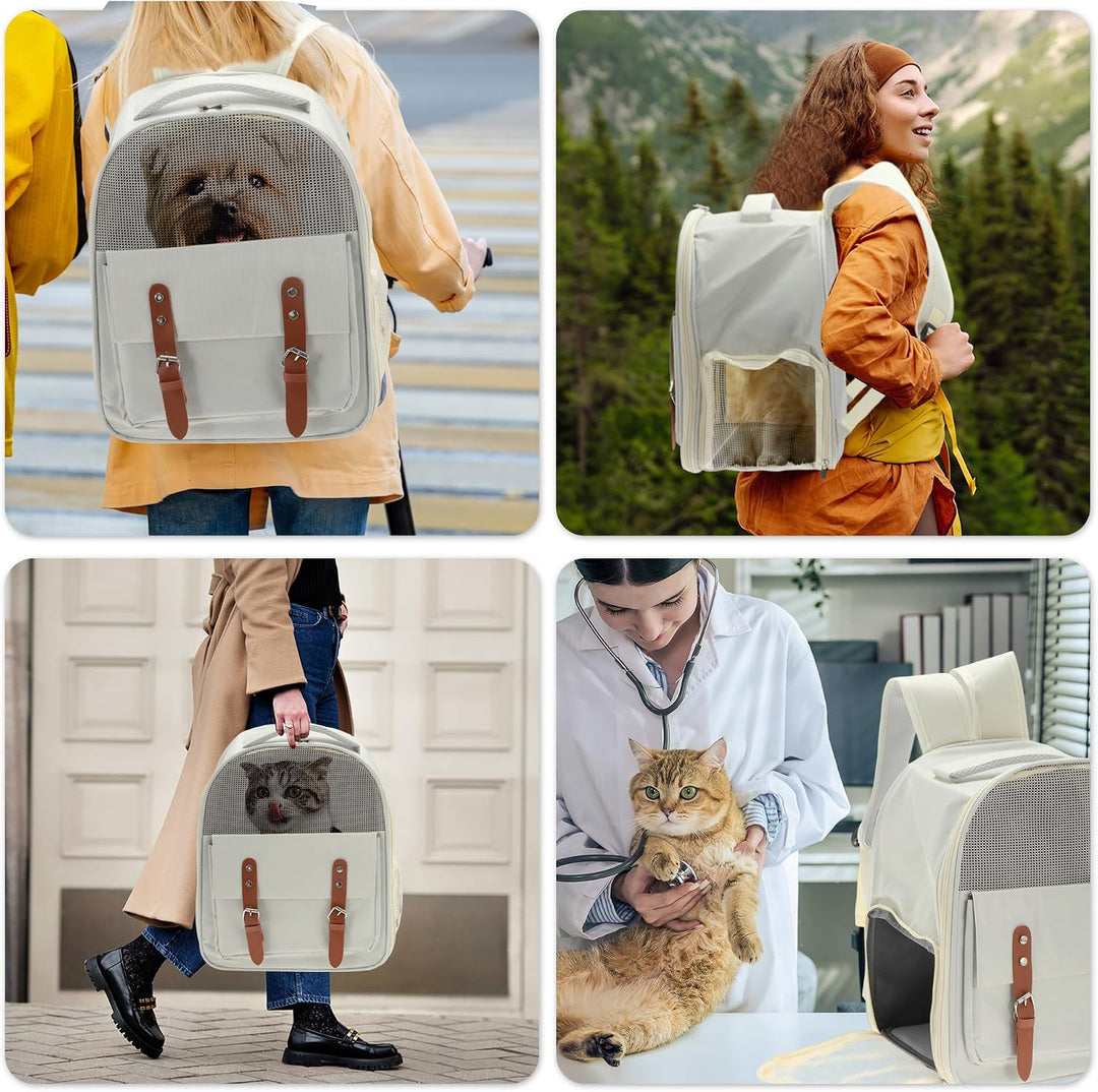 Haustierträger Rucksack Beige 1Stk Für Katzen Kleine Hunde | Oxford-Stoff, Netzstoff, 32X25X39Cm, Ma