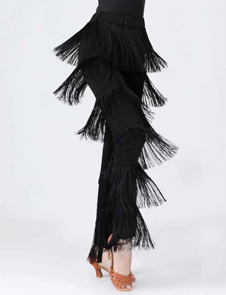 SEAUR Damen Fransenhose Latein Tanzhose Quaste Fransen Hose Tanz Ballsaal Tango Salsa Rumba Cha Cha