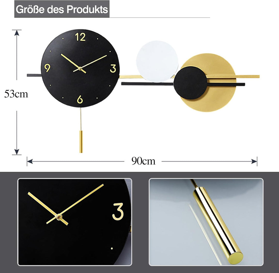 Wanduhr Gross, Wanduhr Ohne Tickgeräusche mit Pendel Wanduhrs Modern Geometrisch Rund Digital Wandde