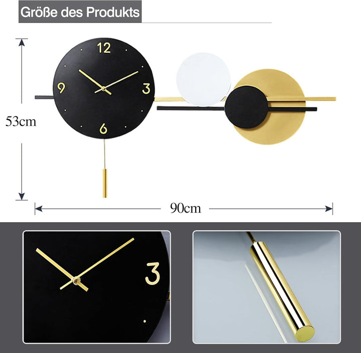 Wanduhr Gross, Wanduhr Ohne Tickgeräusche mit Pendel Wanduhrs Modern Geometrisch Rund Digital Wandde
