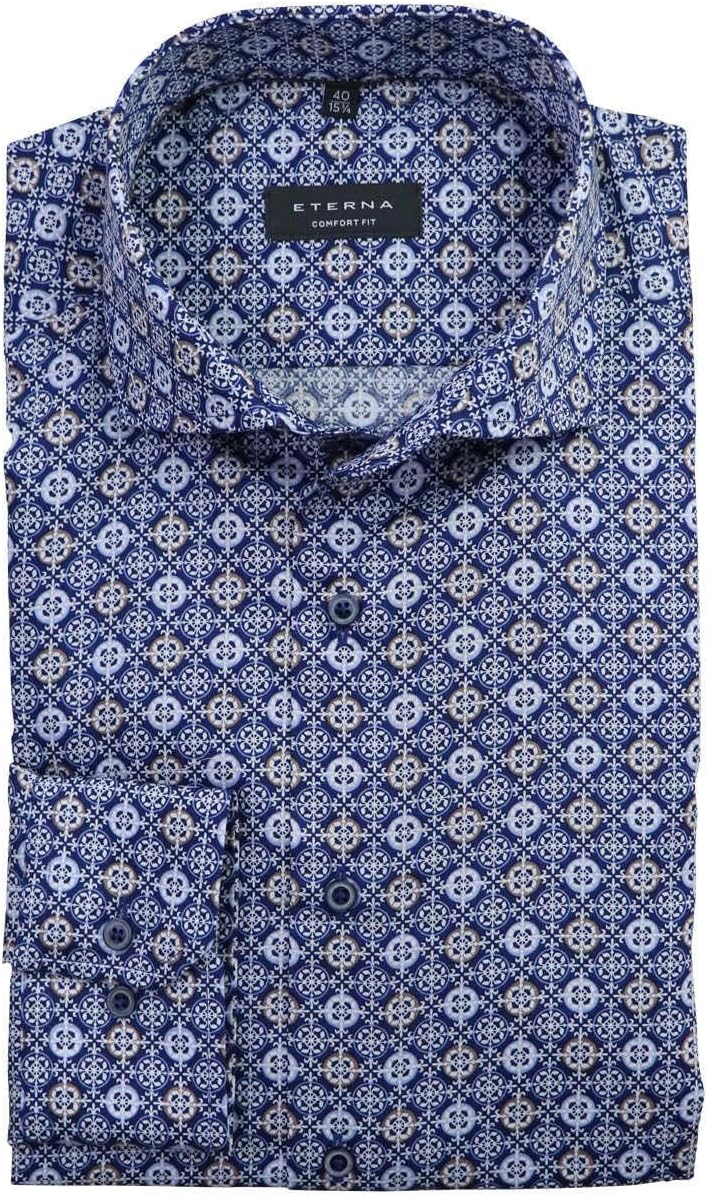 eterna Comfort Fit Hemd super Langer Arm Haifischkragen Muster blau Grösse 40
