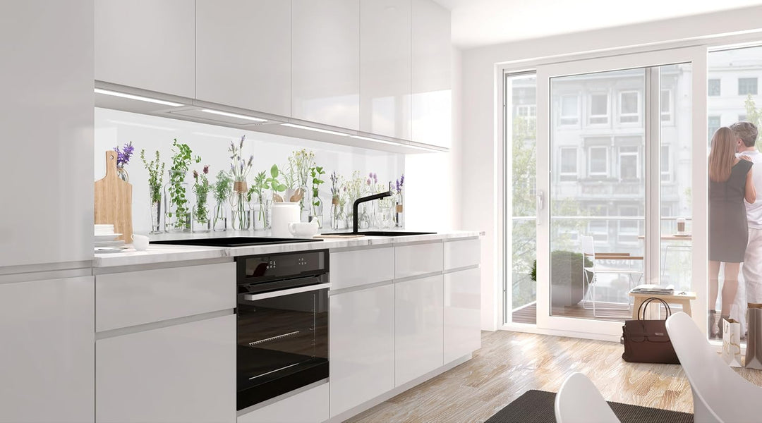 StickerProfis Küchenrückwand selbstklebend Glasoptik - KRÄUTERGLÄSER - 1.8mm, Versteift, alle Unterg