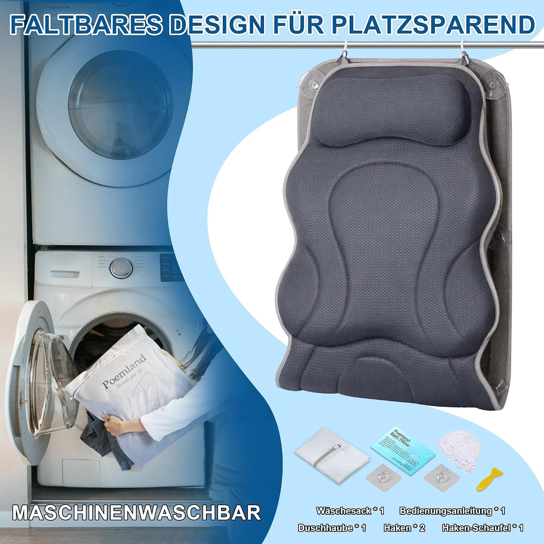 Poemland Luxus Dicke, volle Körper Badewannenkissen Mat &amp; Cushion für Badewanne Kopfstütze Hals Schu