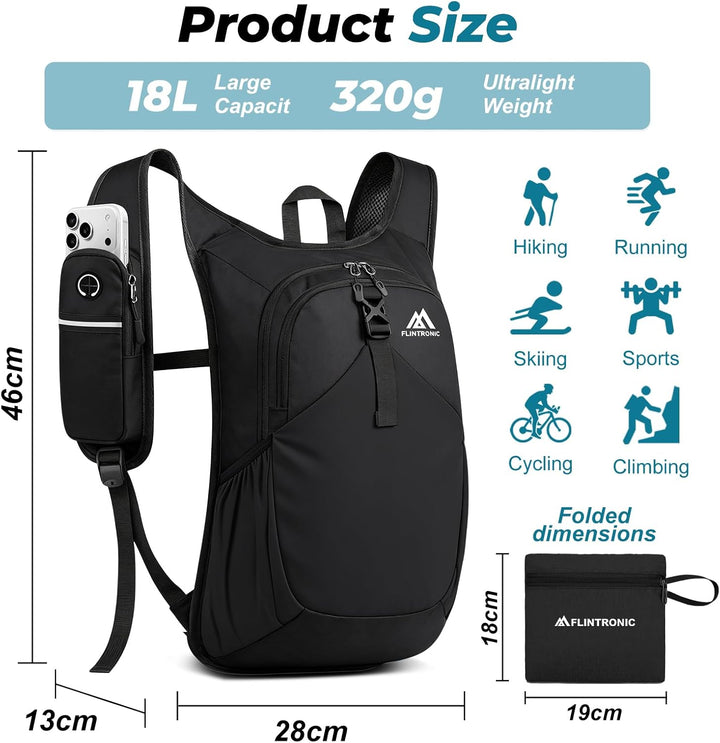 flintronic Wanderrucksack Herren Damen 18L, Rucksack Unisex Trekkingrucksack, Design Daypack Faltbar
