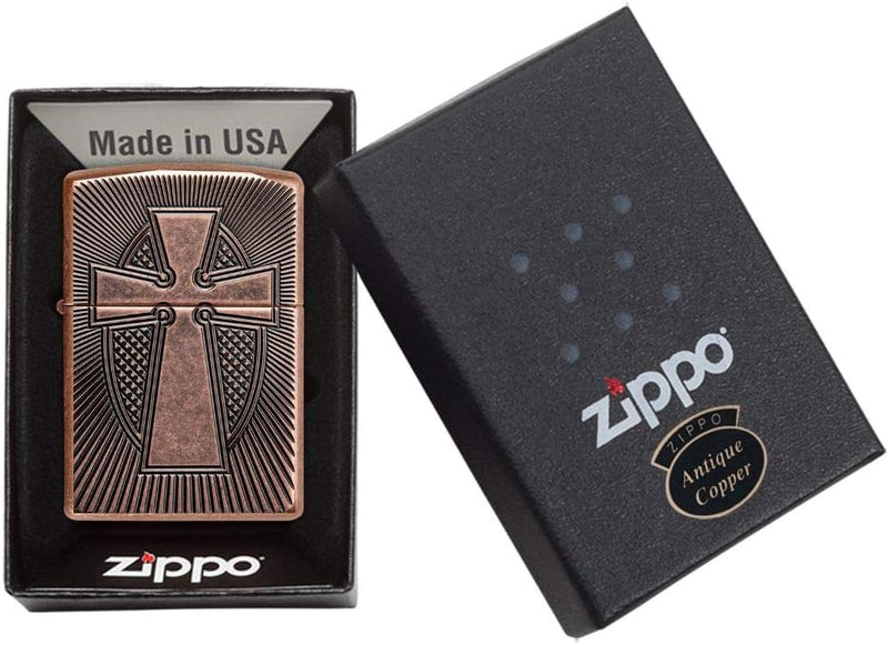 ZIPPO - Deep Carve Cross Design - Antique Copper, Deep Carve - Sturmfeuerzeug, befüllbar, in hochwer