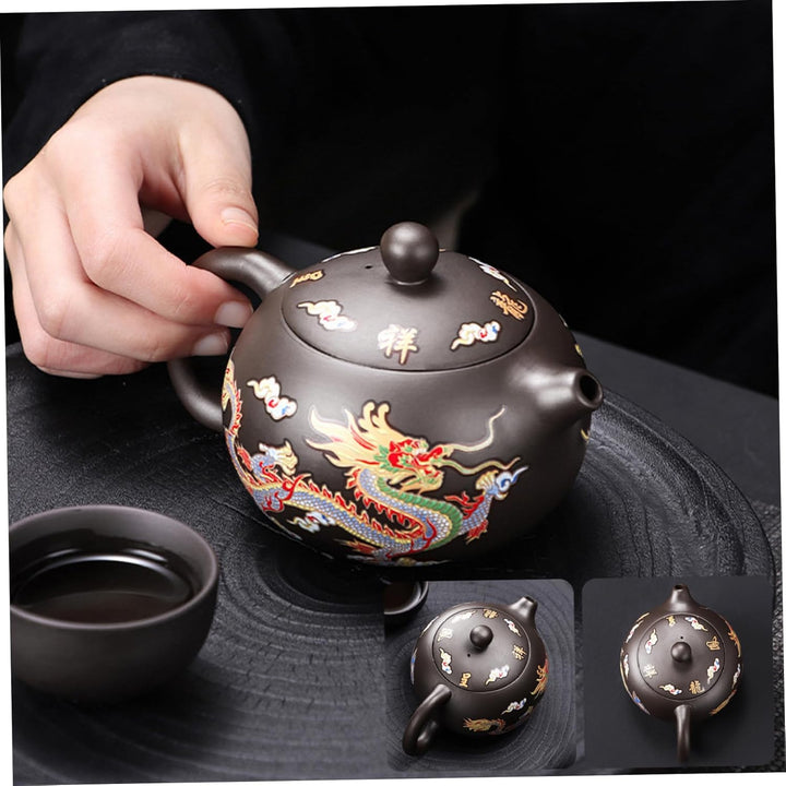 Keramik -Teekanne Drache und Phoenix Chinesische Teekannenfarbe Kung -Fu -Teekanne mit Griff und Inf