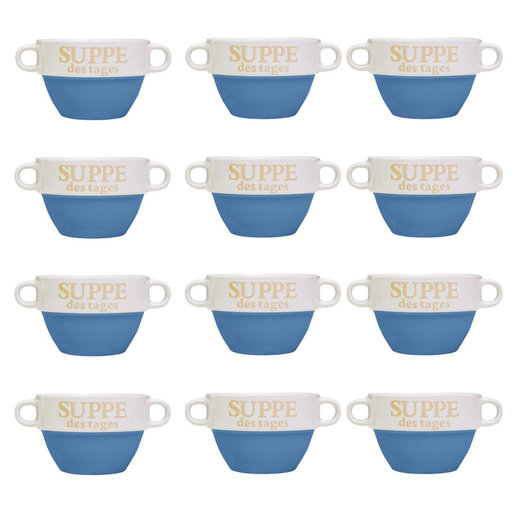 12 Stück Suppentasse aus Keramik mit Schriftzug "Suppe des Tages" Ø 13 cm Blau 12 Stück Blau, 12 Stü