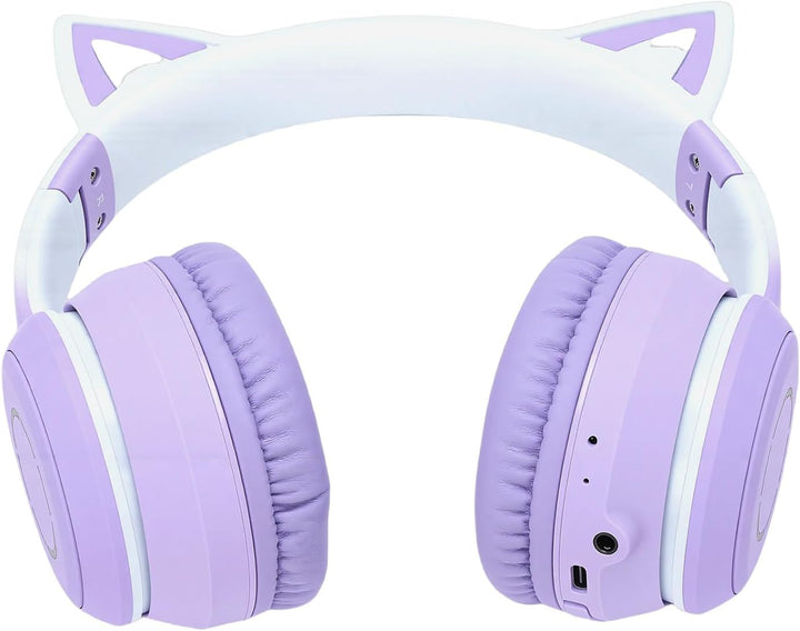 Kabelloses Gaming-Headset, niedliche Katzenohren, Bluetooth 5.3, LED-Beleuchtung, abnehmbares Mikrof