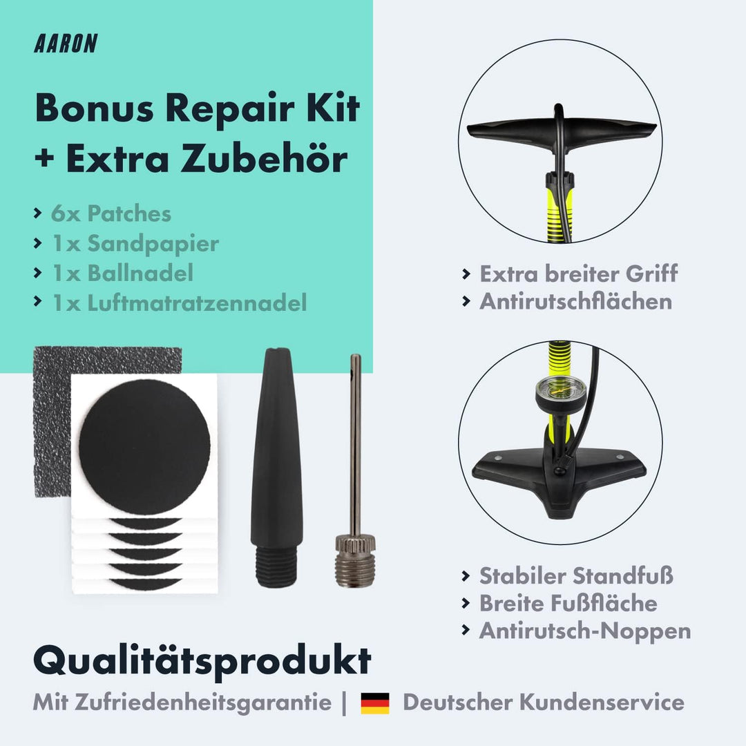 AARON Sport One – Fahrradpumpe für alle Ventile mit Manometer - Standpumpe für Rennrad, E-Bike, Moun