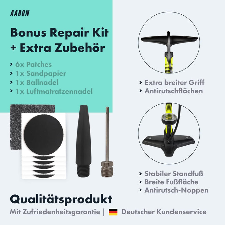 AARON Sport One – Fahrradpumpe für alle Ventile mit Manometer - Standpumpe für Rennrad, E-Bike, Moun