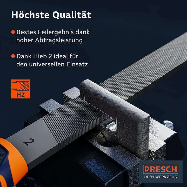 Presch Feilenset Metall und Holz 6tlg. - Hochwertiges Profi Feilen Set mit Hieb 2 inkl. Halbrundrasp