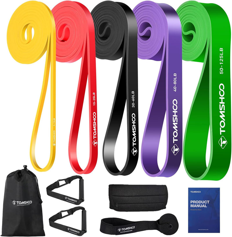 TOMSHOO Resistance Bands Set, 4/5 Stück Widerstandsbänder mit Aufbewahrungstasche, Griff, Türanker,