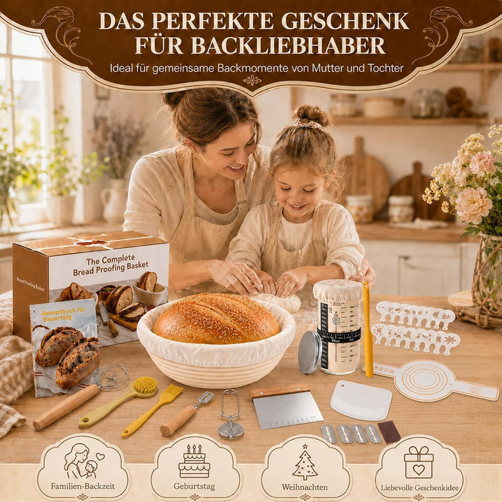 10-teilig Sauerteig Starter Set, geeignet für Anfänger und erfahrene Bäcker | Brot Gärkorb, Rattan R