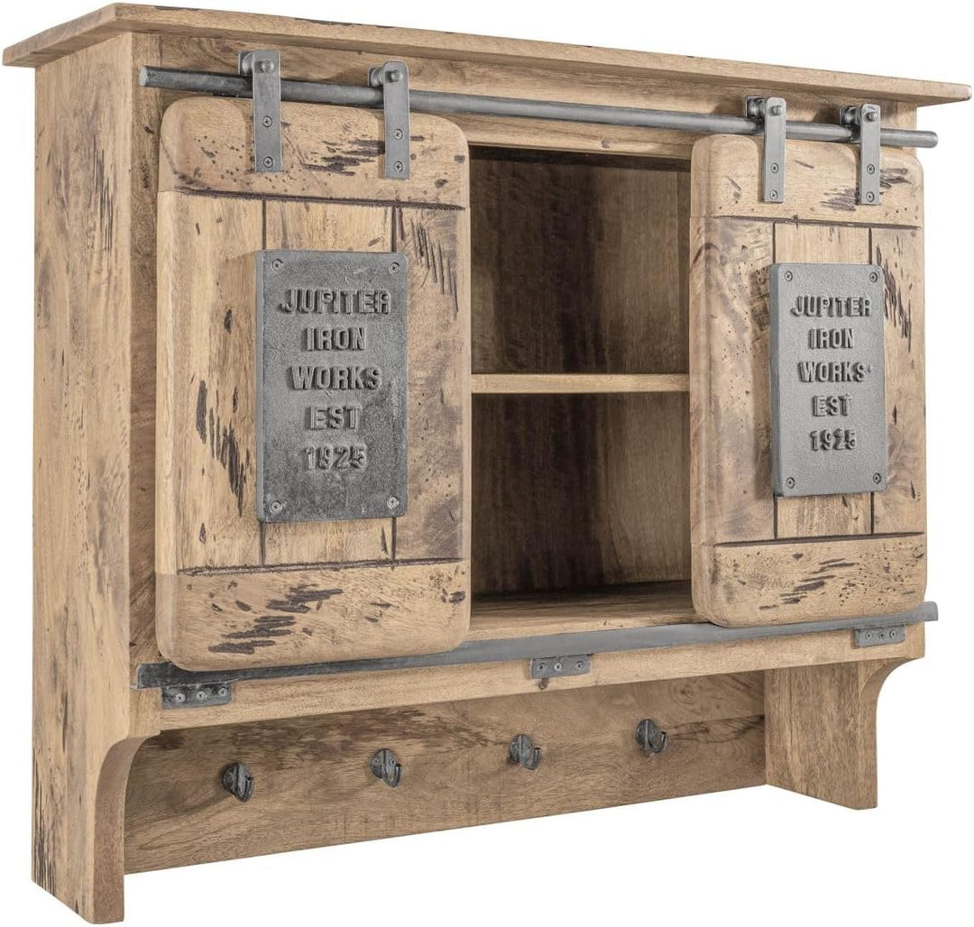 MASSIVMOEBEL24.DE Railway Wandgarderobe 90x30x75 Mango, Farbe:beige lackiert, Grösse:90x30x75 cm (Bx