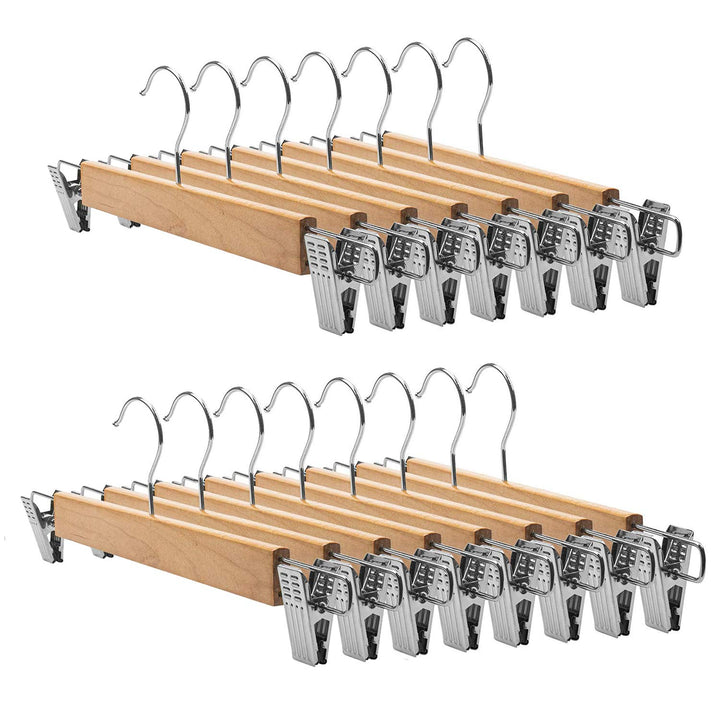 Tosnail 15 Stück Holz Hosenbügel, Kleiderbügel mit rutschfest verstellbaren Clips und Drehbar Haken,