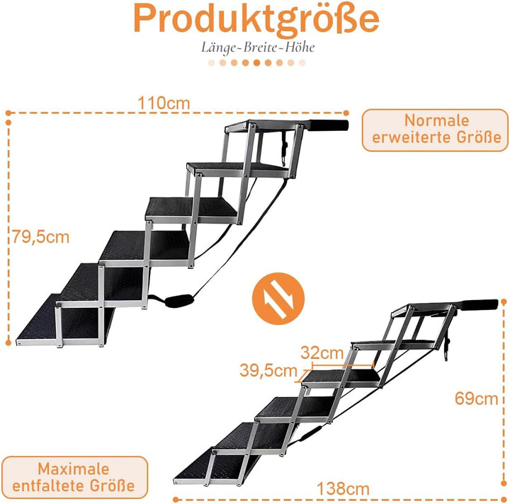Hundetreppe Auto, 6-stufige Hundetreppe Grosse Hunde bis 70kg, Ideal für Grosse Hunde & ältere Tiere