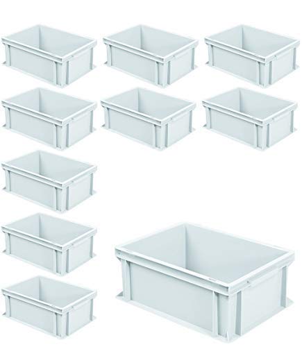 BRB 10x Euro-Stapelbehälter mit 2 Griffleisten, LxBxH 400x300x170 mm, 16 Liter, weiss