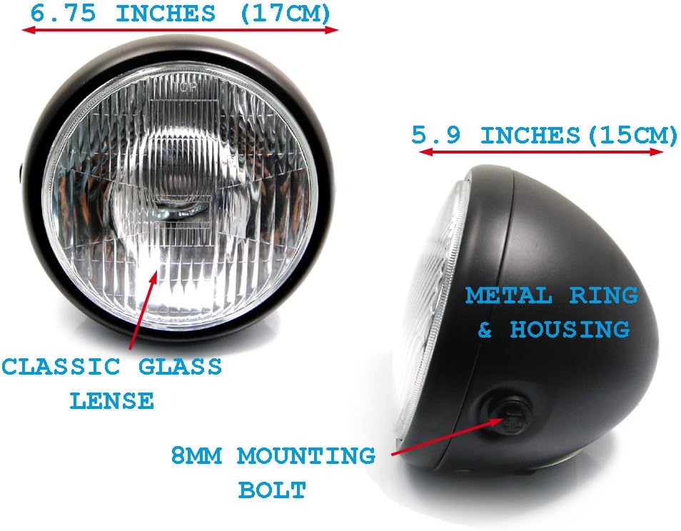 Motorrad Universal 6 3/10,2 cm 17,1 cm matt schwarz Stahl 12 V 55 W H4 SCHEINWERFER für Cafe Racer P