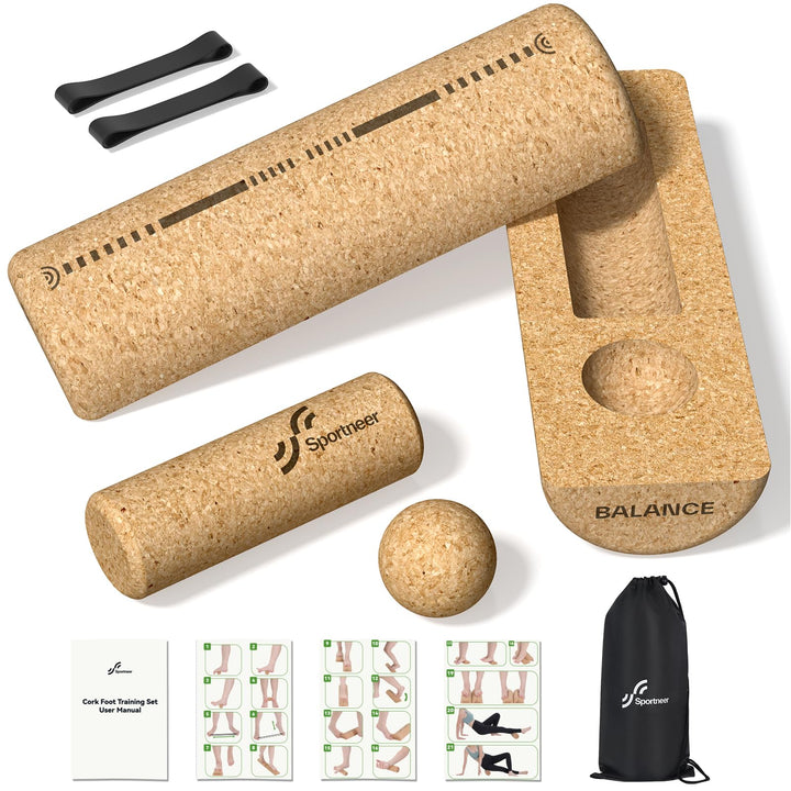Sportneer Balance Board Set aus Naturkork mit Tasche – Fusstrainer & Gleichgewichtstrainer für Fusss