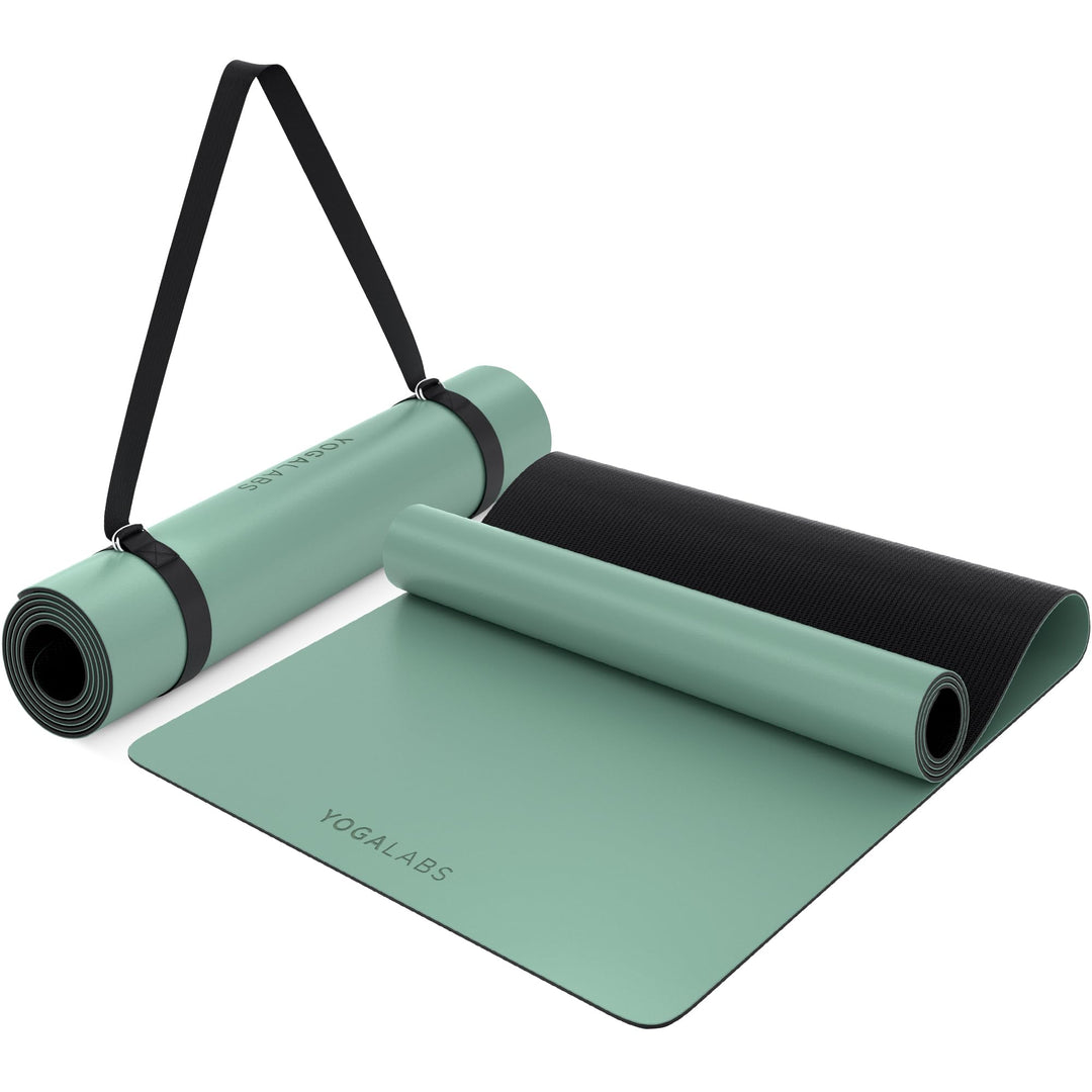 YOGALABS® - Premium Yoga-Matte STUDIO 185 x 68 x 0,4cm (extra gross) inkl. Gurt aus ECO PU & Naturka