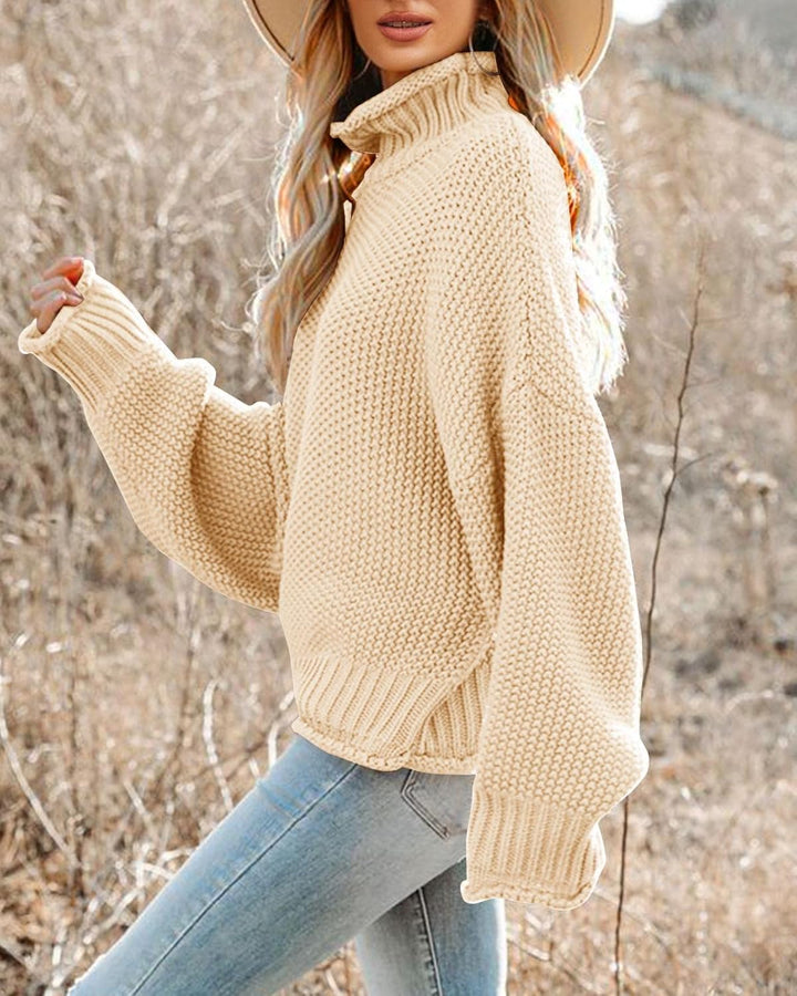 Saodimallsu Damen Pullover Rollkragen Oversized Fledermaus Langarm Sweatshirt Lose Grobstrick Casual