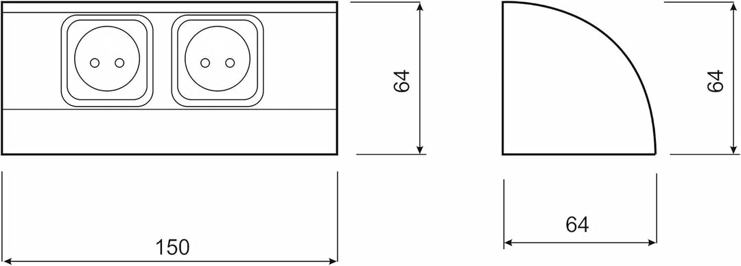 Praktische Eck-Steckdose 2x Schuko, Aluminium, für Küche, Bad, Wohnzimmer, Möbel. Doppelsteckdose id