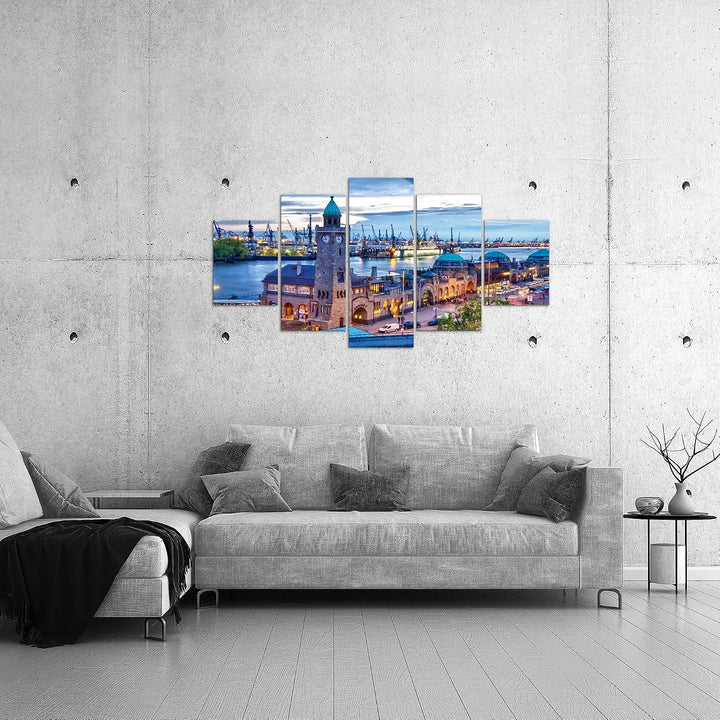 Runa Art Bild Wohnzimmer Schlafzimmer Hamburg 5 Teilig Stadt Hafen Blau Wandbilder auf Vlies Leinwan