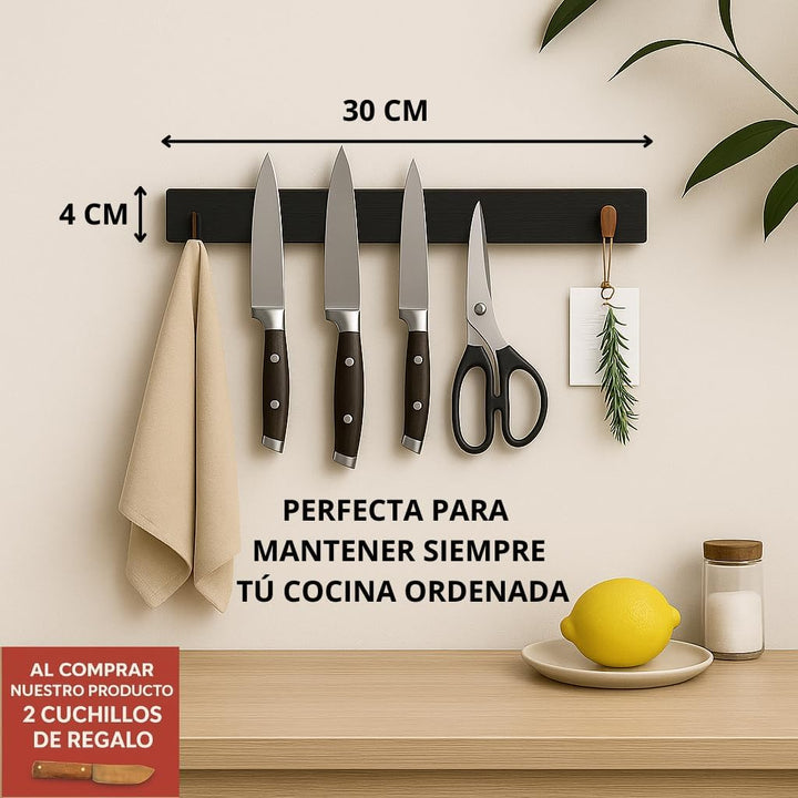 Magnet für Küchenmesser, 30 cm, mit 2 Messern, Magnetleiste für Messer, robust, Küchenmesserhalter,