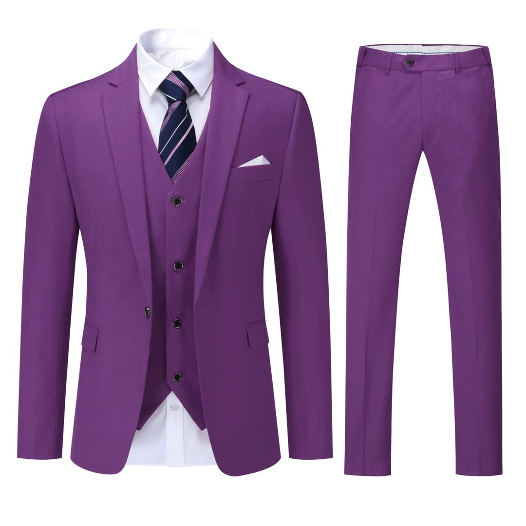 YOUTHUP Herren 3 Teilig Anzug Slim Fit Formell Anzüge 1 Knopf Herrenanzug für Business Hochzeit, M V