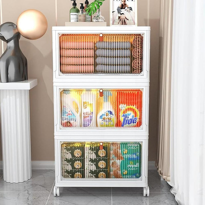 Faltbare Aufbewahrungsbox, Organizer aus Kunststoff mit Deckel und Riemenscheibe, 3 grosse Schublade
