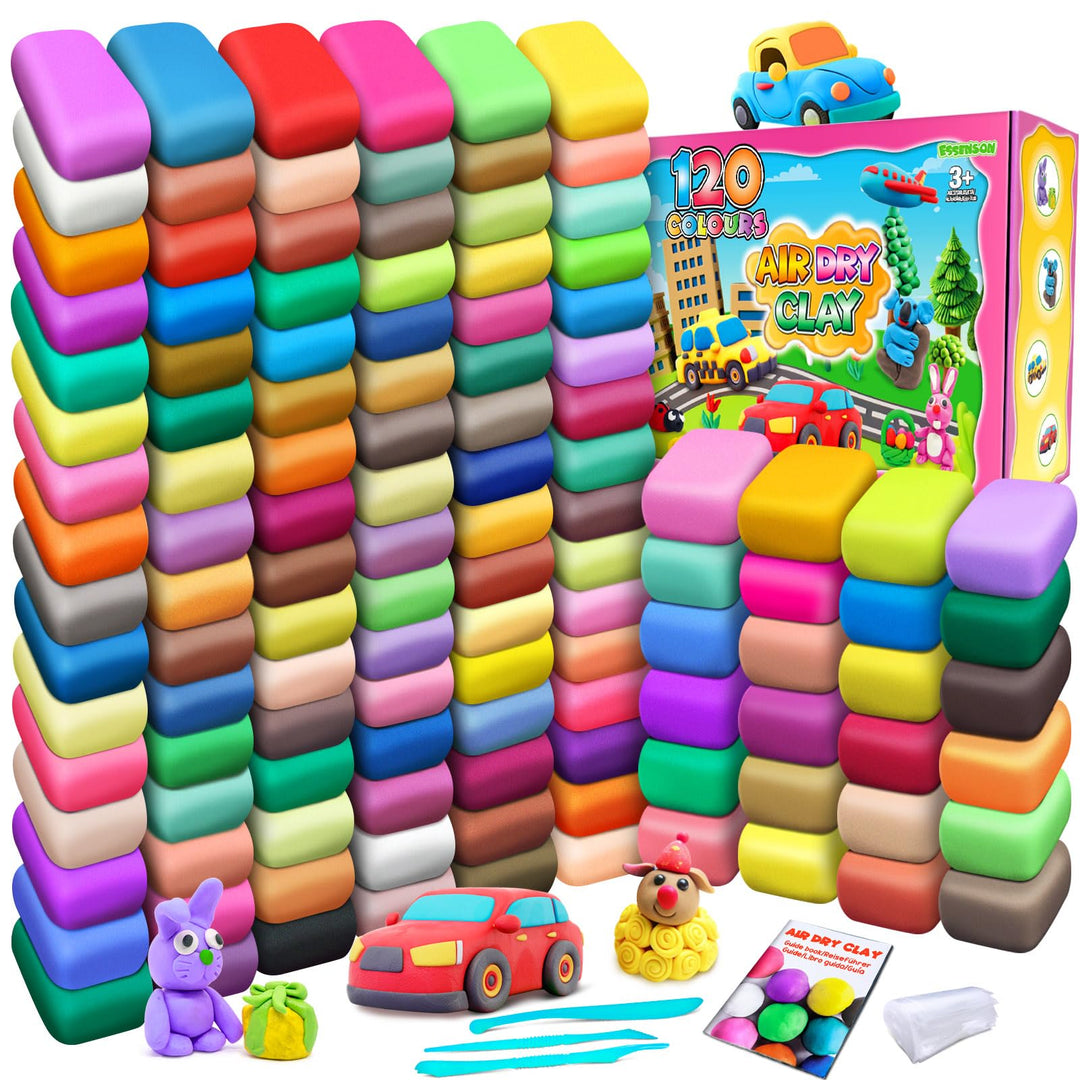 essenson Modelliermasse-Set - 120 Farben Lufttrocknende magische Knete für Kinder, Geschenk für Jung