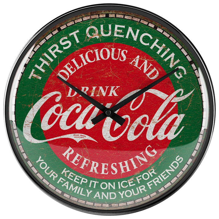 Nostalgic-Art Retro Wanduhr, Ø 31 cm, Coca-Cola – Thirst Quenching Green – Geschenk-Idee für Coke-Fa