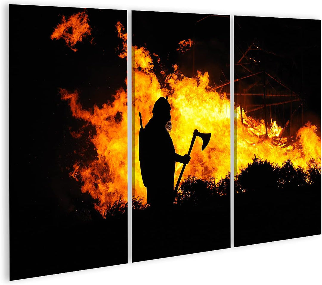 islandburner Bild auf Leinwand Ein Wikinger im Brennenden Gebäude Bilder Wandbilder Poster Leinwand