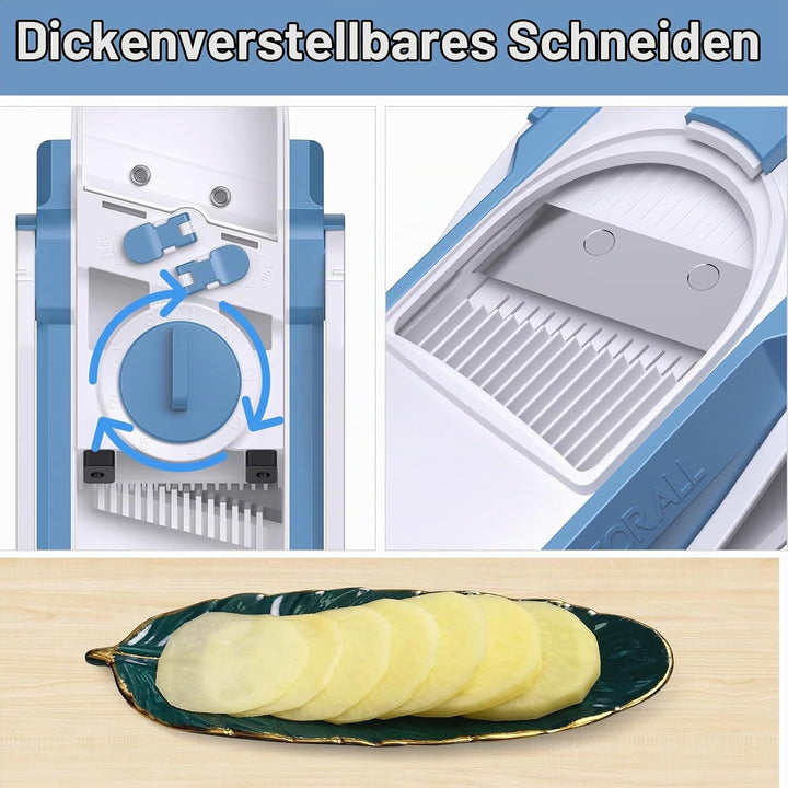 Sicherer Gemüsehobel für die Küche, einstellbare Stärke 0,1–8 mm, 5-in-1-Multifunktions-Gemüseschnei