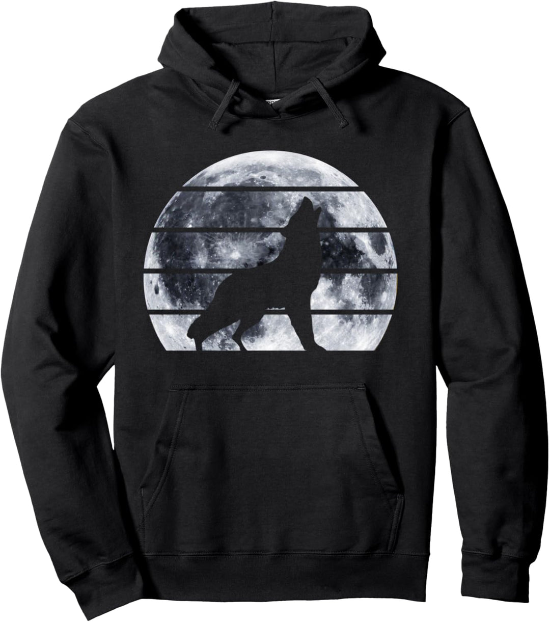Retro Howling Wolf Wild Dog Full Moon Wolfdog Gift Men Women Pullover Hoodie