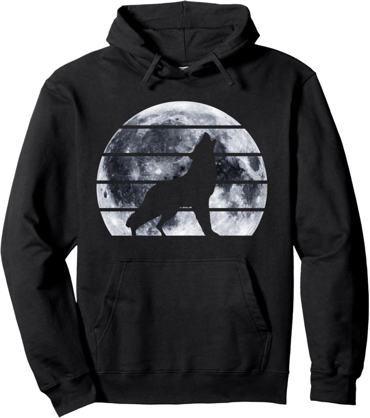 Retro Howling Wolf Wild Dog Full Moon Wolfdog Gift Men Women Pullover Hoodie