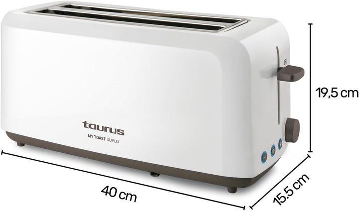 Taurus Toaster | Mytoast Duplo | breite Toastschlitze | 1450W | Stopp-, Wiederaufwärm- und Auftaufun