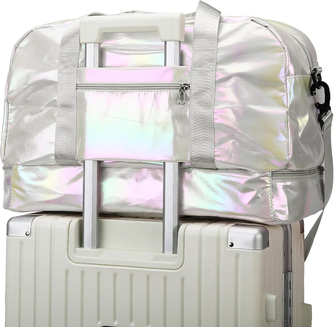 Sporttasche Damen, 40L Reisetasche Damen Weekender, Glitzer Sporttasche mit Schuhfach und Nassfach,