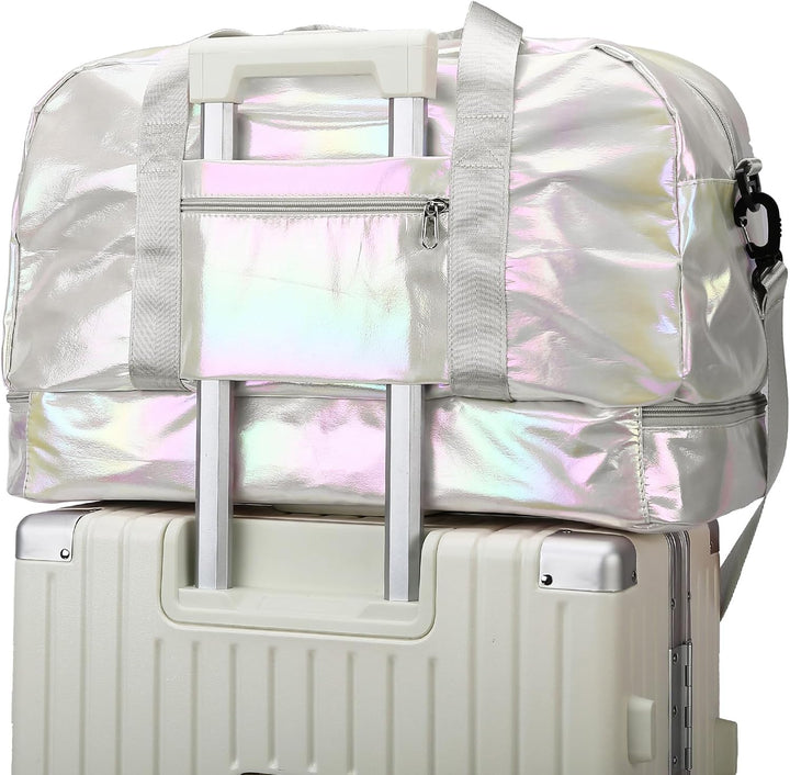 Sporttasche Damen, 40L Reisetasche Damen Weekender, Glitzer Sporttasche mit Schuhfach und Nassfach,