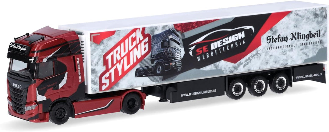 herpa LKW Modell Iveco S-Way Kühlkoffer-Sattelzug Stefan Klingbeil, Miniatur im Massstab 1:87, Samml
