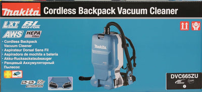 Makita DVC665ZU, Rucksackstaubsauger 2x18 V mit Bluetooth (ohne Akku, ohne Ladegerät), Blau