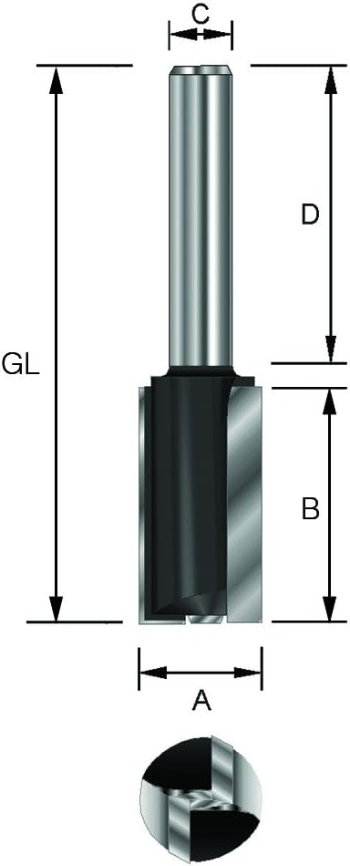 ENT 10952 Nutfräser HW, Schaft (S) 8 mm, Durchmesser (D) 8 mm, NL 20 mm, SL 32 mm, GL 55 mm, mit Har